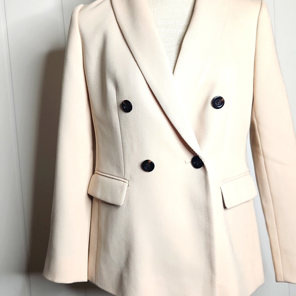 Ann Taylor Like New neutral Ivory corduroy double-breasted Office blazer Coat